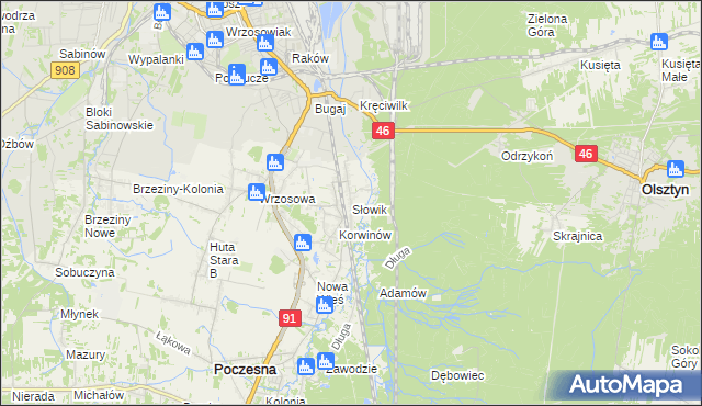 mapa Słowik gmina Poczesna, Słowik gmina Poczesna na mapie Targeo