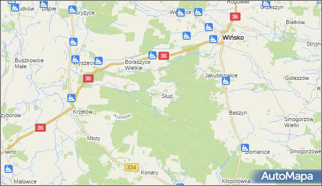 mapa Słup gmina Wińsko, Słup gmina Wińsko na mapie Targeo