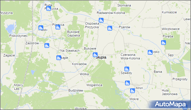 mapa Słupia gmina Słupia Konecka, Słupia gmina Słupia Konecka na mapie Targeo