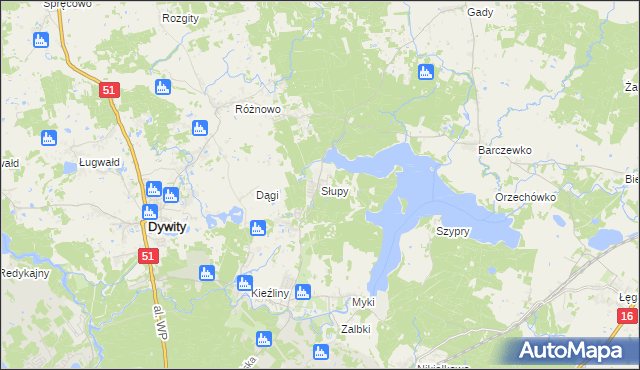 mapa Słupy gmina Dywity, Słupy gmina Dywity na mapie Targeo