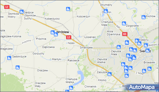 mapa Smardzew gmina Wróblew, Smardzew gmina Wróblew na mapie Targeo