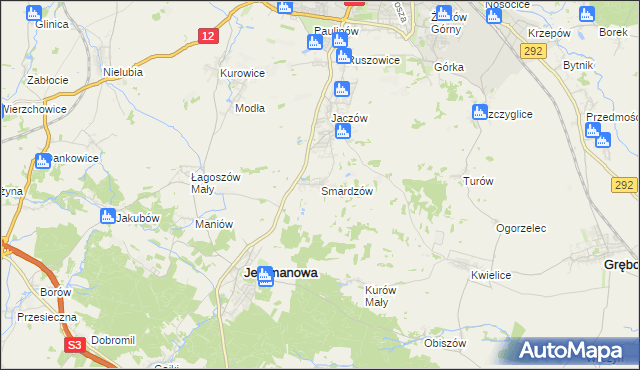 mapa Smardzów gmina Jerzmanowa, Smardzów gmina Jerzmanowa na mapie Targeo