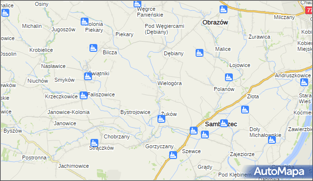 mapa Śmiechowice gmina Samborzec, Śmiechowice gmina Samborzec na mapie Targeo