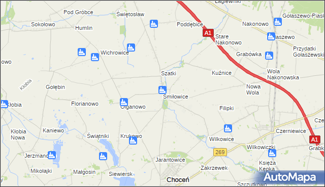 mapa Śmiłowice gmina Choceń, Śmiłowice gmina Choceń na mapie Targeo