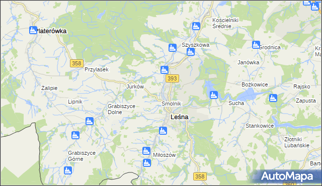 mapa Smolnik gmina Leśna, Smolnik gmina Leśna na mapie Targeo