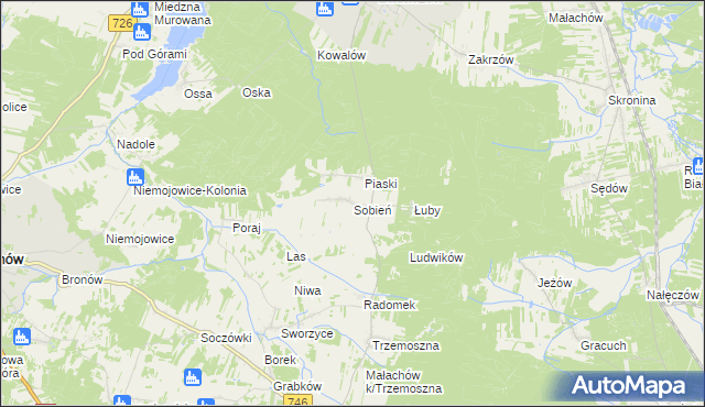 mapa Sobień gmina Białaczów, Sobień gmina Białaczów na mapie Targeo