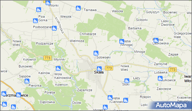 mapa Sobiesęki gmina Skała, Sobiesęki gmina Skała na mapie Targeo