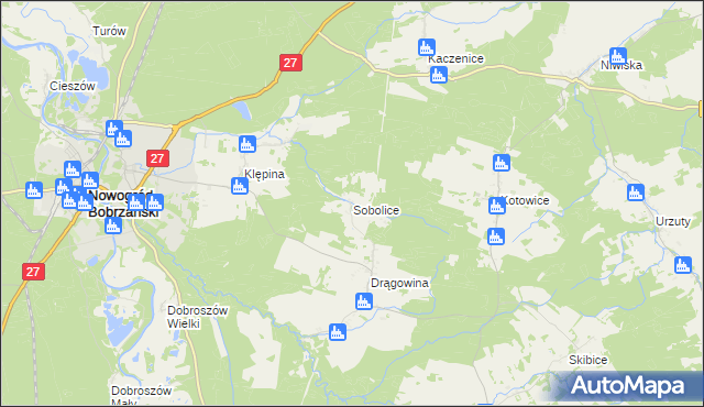 mapa Sobolice gmina Nowogród Bobrzański, Sobolice gmina Nowogród Bobrzański na mapie Targeo