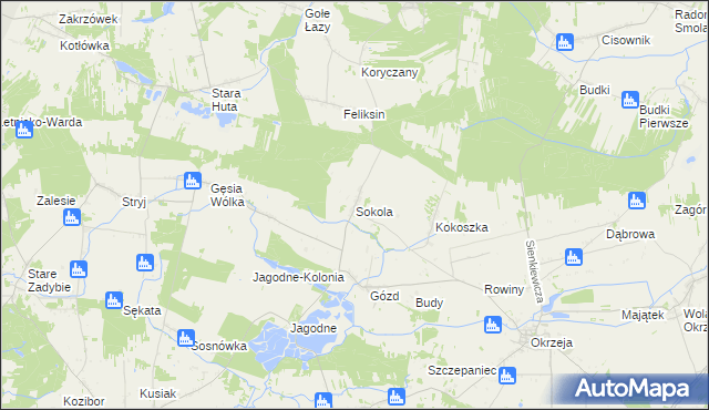 mapa Sokola gmina Kłoczew, Sokola gmina Kłoczew na mapie Targeo