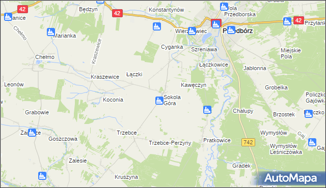 mapa Sokola Góra gmina Wielgomłyny, Sokola Góra gmina Wielgomłyny na mapie Targeo