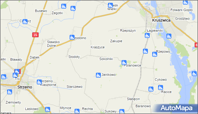 mapa Sokolniki gmina Kruszwica, Sokolniki gmina Kruszwica na mapie Targeo