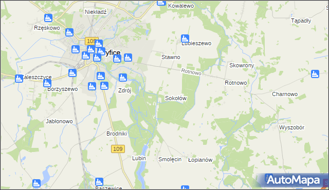 mapa Sokołów gmina Gryfice, Sokołów gmina Gryfice na mapie Targeo
