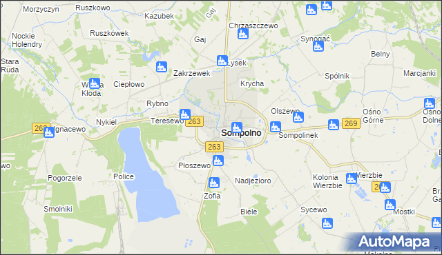 mapa Sompolno, Sompolno na mapie Targeo