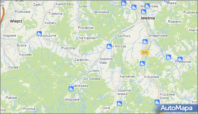 mapa Sopotnia Mała, Sopotnia Mała na mapie Targeo