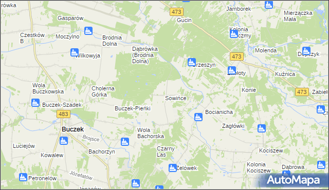mapa Sowińce, Sowińce na mapie Targeo