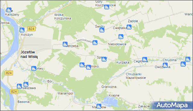 mapa Spławy gmina Józefów nad Wisłą, Spławy gmina Józefów nad Wisłą na mapie Targeo