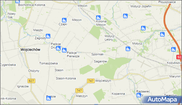 mapa Sporniak gmina Wojciechów, Sporniak gmina Wojciechów na mapie Targeo