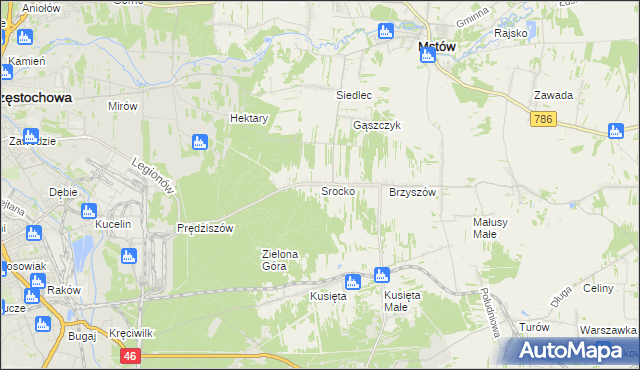 mapa Srocko gmina Mstów, Srocko gmina Mstów na mapie Targeo