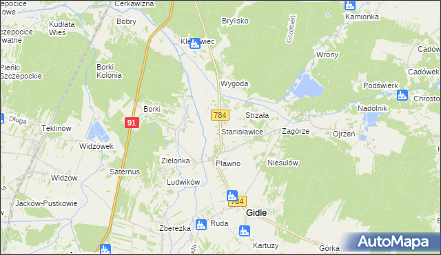 mapa Stanisławice gmina Gidle, Stanisławice gmina Gidle na mapie Targeo