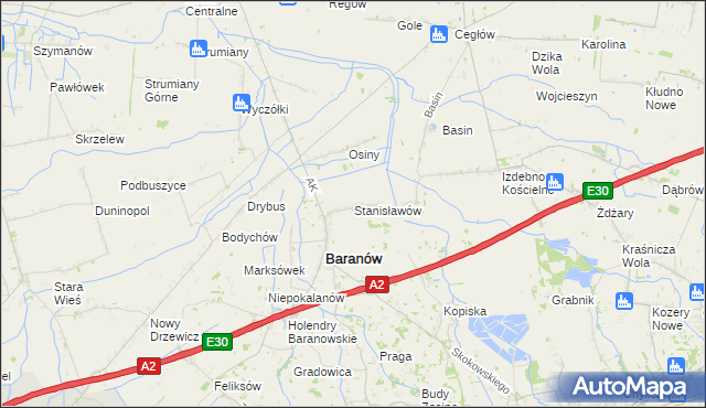 mapa Stanisławów gmina Baranów, Stanisławów gmina Baranów na mapie Targeo