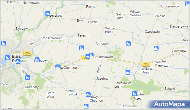 mapa Stanisławów gmina Biała Rawska, Stanisławów gmina Biała Rawska na mapie Targeo