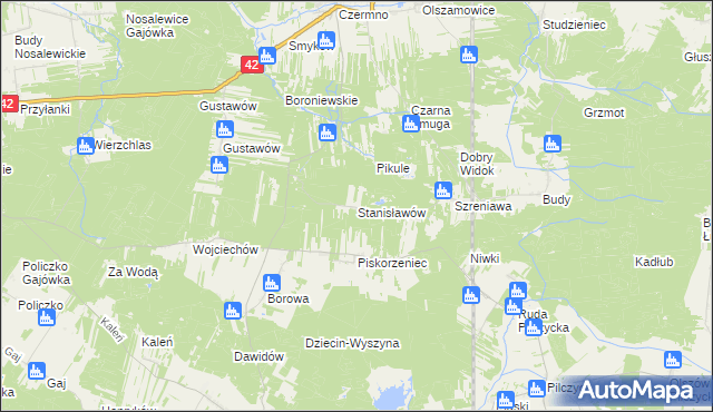 mapa Stanisławów gmina Fałków, Stanisławów gmina Fałków na mapie Targeo