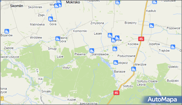 mapa Stanisławów gmina Mokrsko, Stanisławów gmina Mokrsko na mapie Targeo