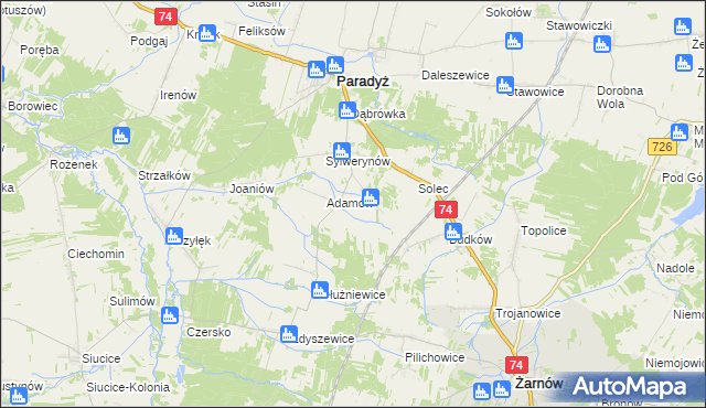 mapa Stanisławów gmina Paradyż, Stanisławów gmina Paradyż na mapie Targeo