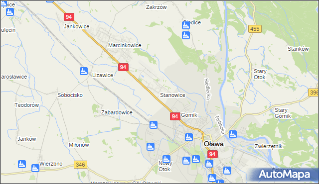 mapa Stanowice gmina Oława, Stanowice gmina Oława na mapie Targeo