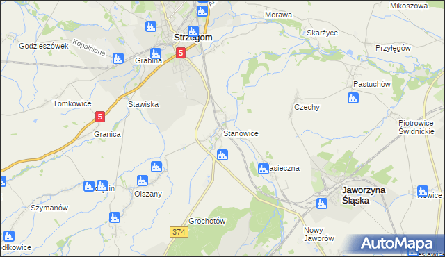 mapa Stanowice gmina Strzegom, Stanowice gmina Strzegom na mapie Targeo