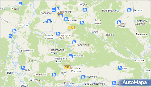 mapa Stanowiska gmina Kluczewsko, Stanowiska gmina Kluczewsko na mapie Targeo