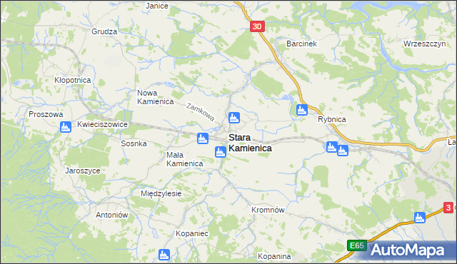 mapa Stara Kamienica, Stara Kamienica na mapie Targeo