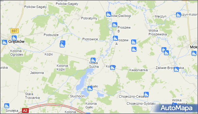 mapa Stara Sucha gmina Grębków, Stara Sucha gmina Grębków na mapie Targeo