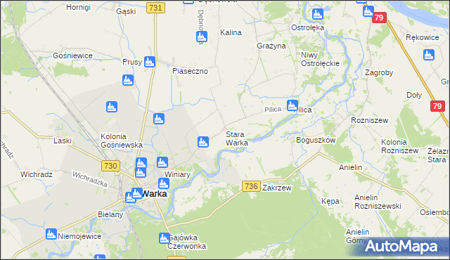 mapa Stara Warka, Stara Warka na mapie Targeo