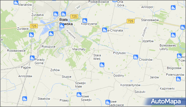 mapa Stara Wieś gmina Biała Rawska, Stara Wieś gmina Biała Rawska na mapie Targeo