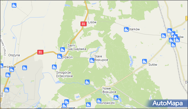 mapa Stare Biskupice gmina Słubice, Stare Biskupice gmina Słubice na mapie Targeo
