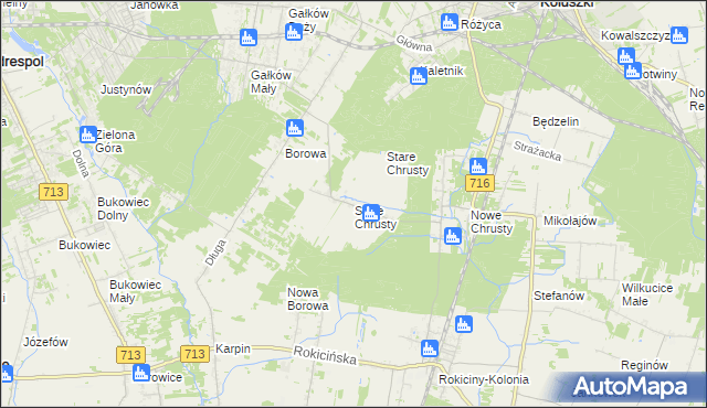 mapa Stare Chrusty gmina Rokiciny, Stare Chrusty gmina Rokiciny na mapie Targeo