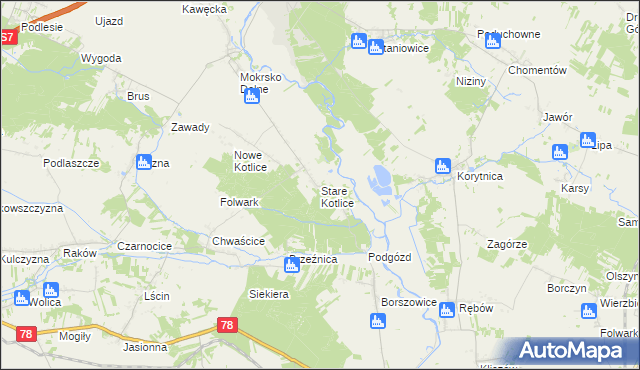 mapa Stare Kotlice, Stare Kotlice na mapie Targeo