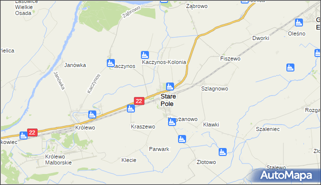 mapa Stare Pole powiat malborski, Stare Pole powiat malborski na mapie Targeo