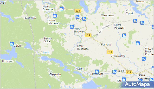 mapa Stary Bukowiec gmina Stara Kiszewa, Stary Bukowiec gmina Stara Kiszewa na mapie Targeo