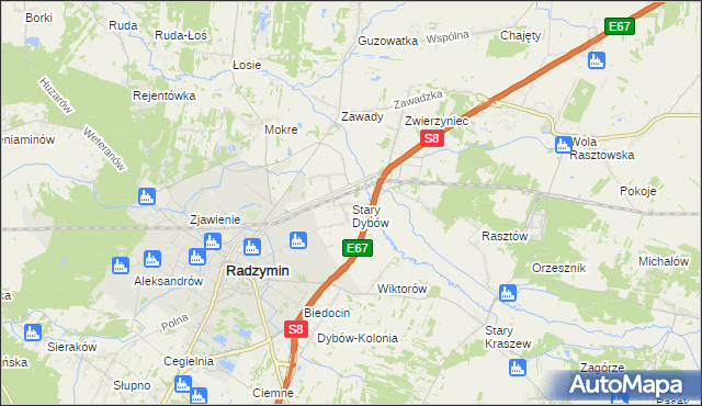 mapa Stary Dybów, Stary Dybów na mapie Targeo