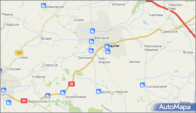 mapa Stary Wiązów, Stary Wiązów na mapie Targeo