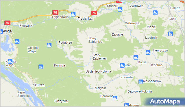 mapa Stary Żabieniec gmina Wilga, Stary Żabieniec gmina Wilga na mapie Targeo