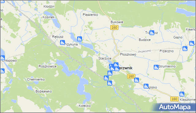 mapa Starzyce gmina Bierzwnik, Starzyce gmina Bierzwnik na mapie Targeo