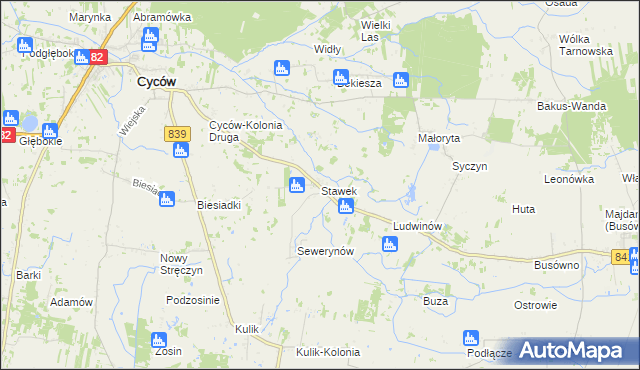 mapa Stawek gmina Cyców, Stawek gmina Cyców na mapie Targeo