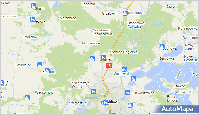 mapa Stawiec gmina Milicz, Stawiec gmina Milicz na mapie Targeo