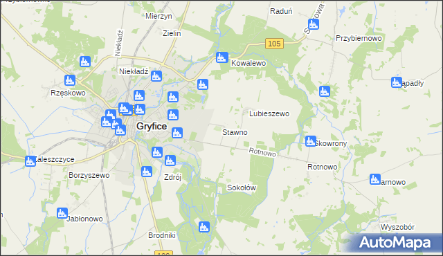 mapa Stawno gmina Gryfice, Stawno gmina Gryfice na mapie Targeo