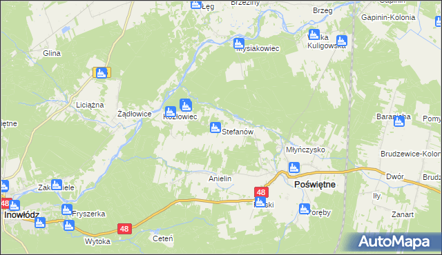 mapa Stefanów gmina Poświętne, Stefanów gmina Poświętne na mapie Targeo