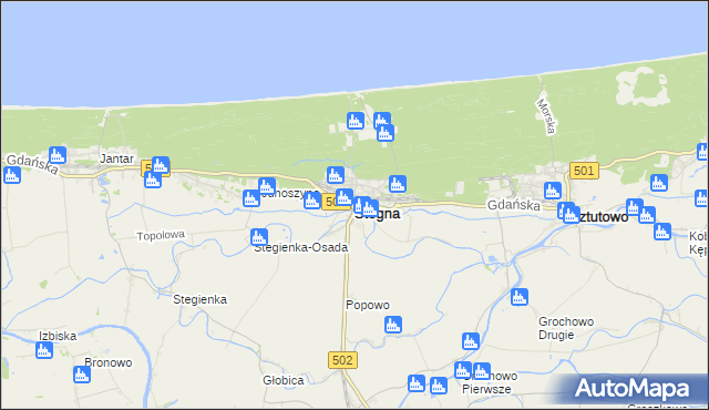 mapa Stegna powiat nowodworski, Stegna powiat nowodworski na mapie Targeo