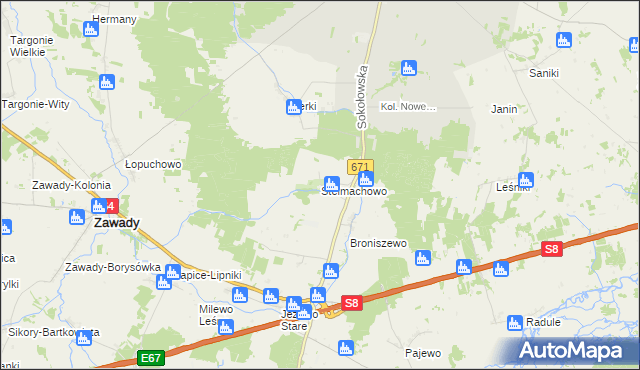 mapa Stelmachowo gmina Tykocin, Stelmachowo gmina Tykocin na mapie Targeo